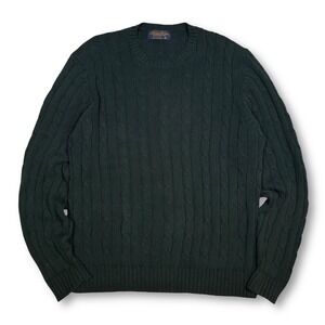 Brooks Brothers Mens Cable Knit Sweater Forest Green Cotton Classic Fit Medium